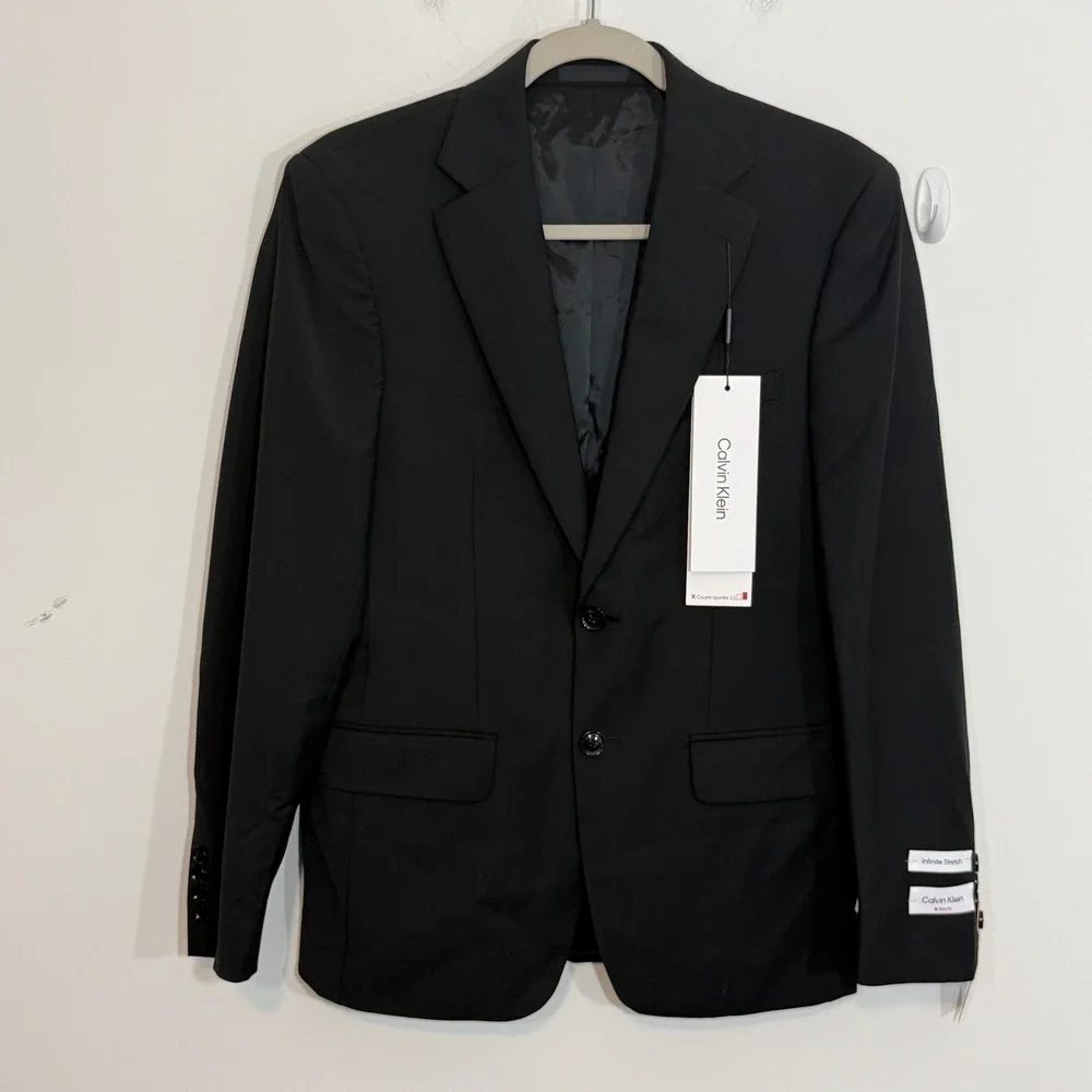 Calvin Klein Mens Suit Jacket 36S Black Slim Fit Infinite Stretch Career Formal